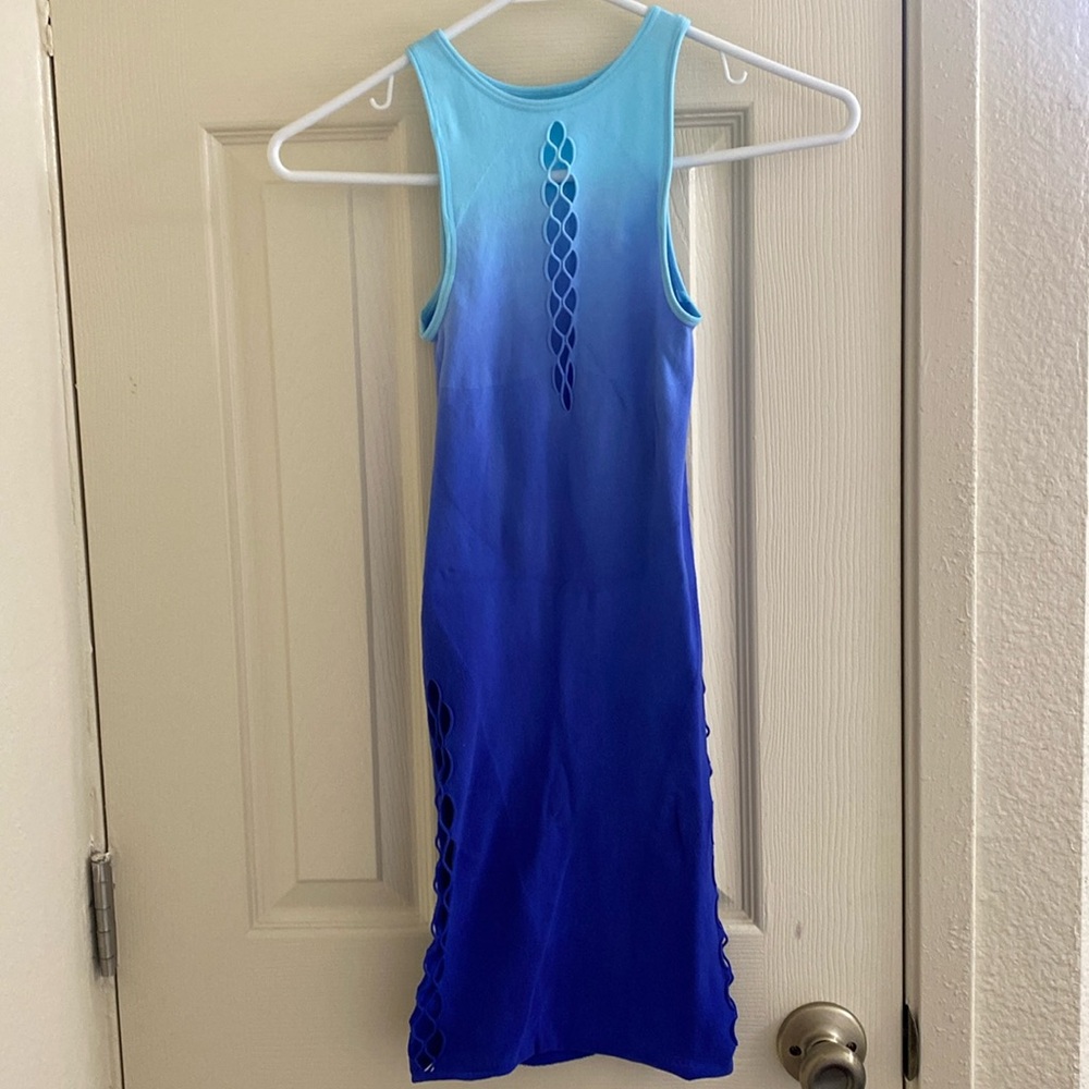 Ombré blue white fox bodycon stretch dress